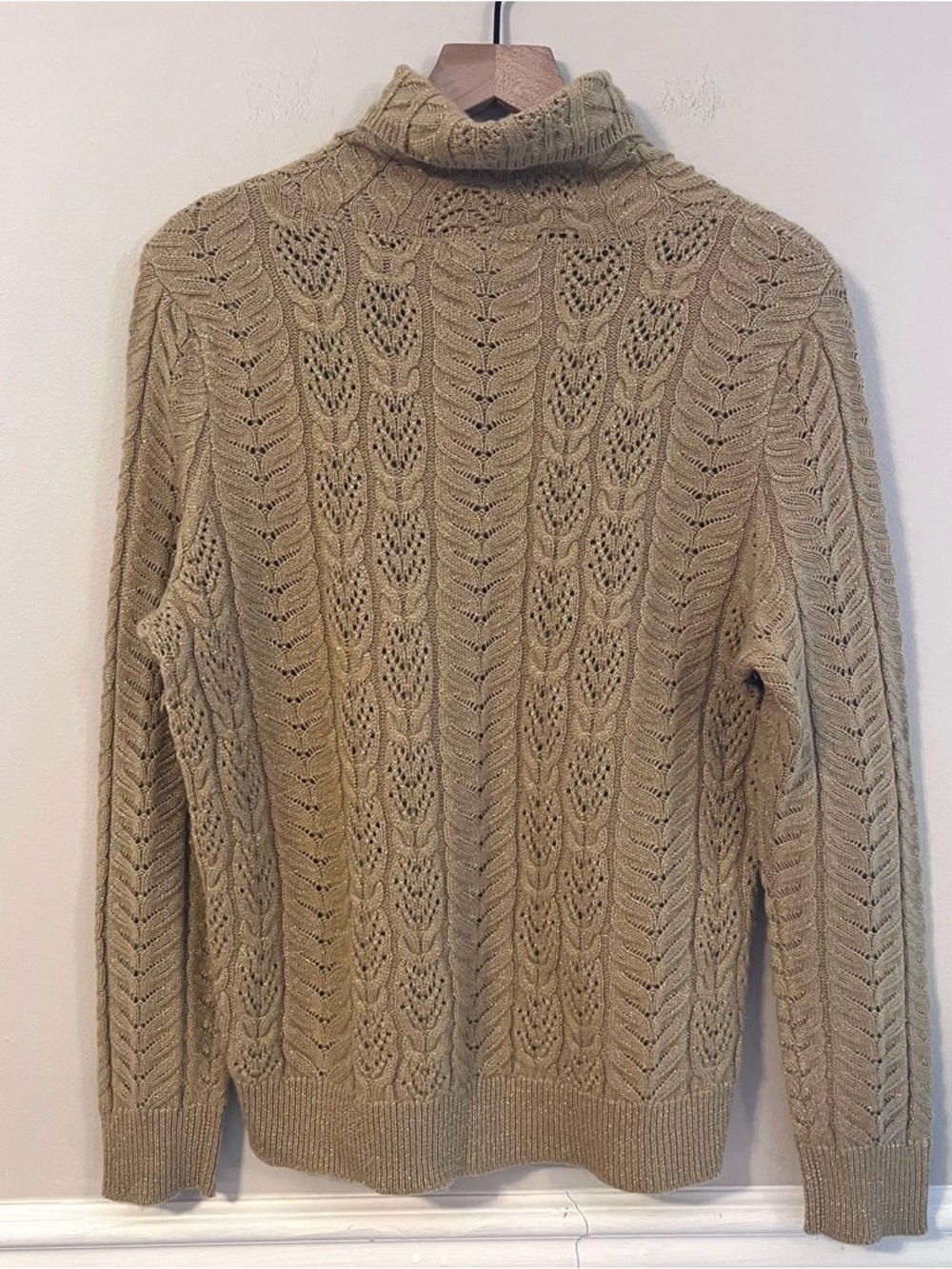 Ralph Lauren Women’s Metallic Cable Knit Turtleneck Sweater Sz L Wool Cashmere - Picture 3 of 6